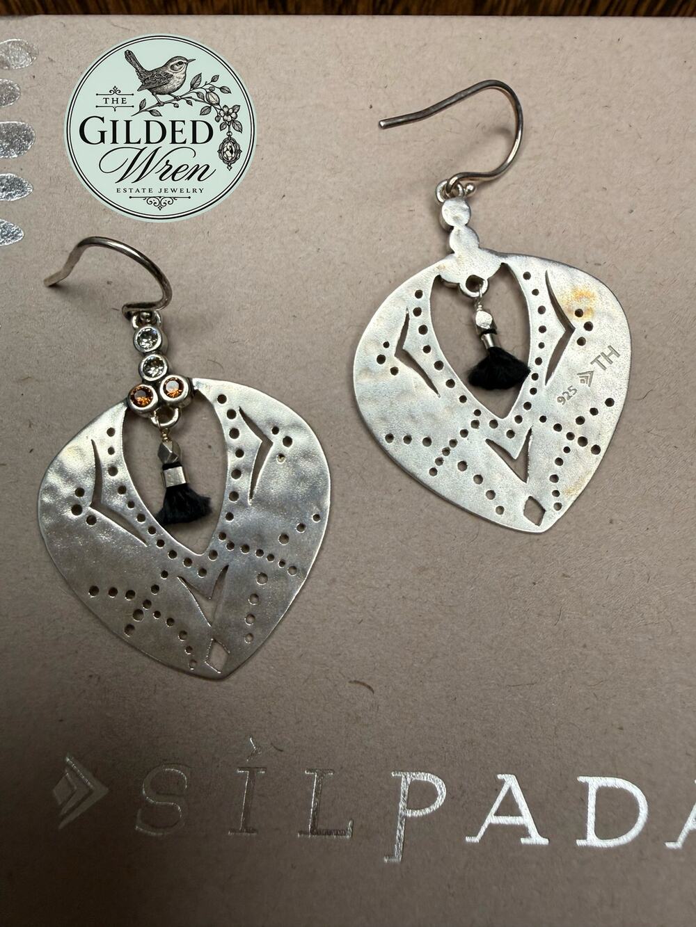 Silpada W3382 Sterling Silver Openwork Dangle Earrings 925 TH Tassel Stones NEW